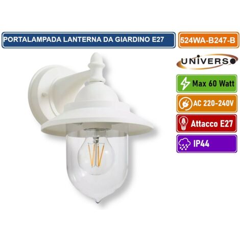 UNIVERSO 524WA-B247-B PORTALAMPADA LANTERNA DA GIARDINO WALL LAMP BIANCA DA MURO IP44 PER LAMPADINE E27