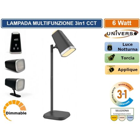 BL-1008-N LAMPADA MULTIFUNZIONE RICARICABILE DA TAVOLO 6W DIMMERABILE CCT 3 IN 1 TEMPERATURA LUCE SELEZIONABILE (1/5)