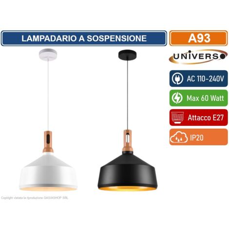 UNIVERSO A93 LAMPADARIO IN METALLO A CAMPANA CON PORTALAMPADA PER LAMPADINE E27 BIANCO - NERO - Colore Struttura:Nero (1/5)
