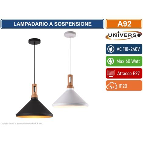 UNIVERSO A92 LAMPADARIO IN METALLO A CAMPANA CON PORTALAMPADA PER LAMPADINE E27 BIANCO - NERO - Colore Struttura:Nero