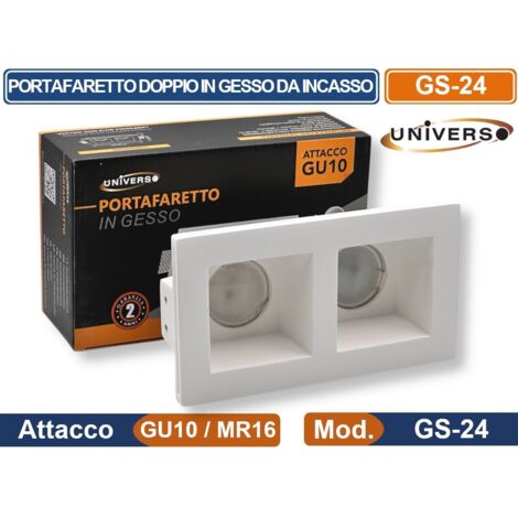 UNIVERSO GS-24 PORTAFARETTO DOPPIO IN GESSO RETTANGOLARE DA INCASSO PER LAMPADINA GU10 E GU5.3