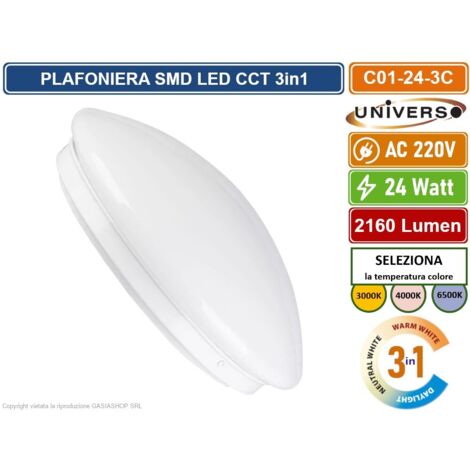 UNIVERSO C01-24W-3C PLAFONIERA CIRCOLARE A LED 24W MONTAGGIO A SOFFITTO CCT 3in1 COLORE LUCE SELEZIONABILE
