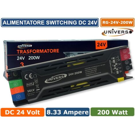 UNIVERSO RG-24V-200W ALIMENTATORE SWITCHING DIMMER CON REGOLAZIONE LUMINOSITA' DC 24V 8.33A 200W IP20