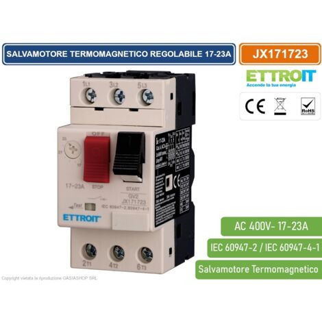 ETTROIT JX171723 SALVAMOTORE TERMOMAGNETICO REGOLABILE 17-23A TRIFASE GV2 PROTEZIONE MOTORE