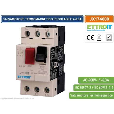 ETTROIT JX174600 SALVAMOTORE TERMOMAGNETICO REGOLABILE 4-6.3A TRIFASE GV2 PROTEZIONE MOTORE