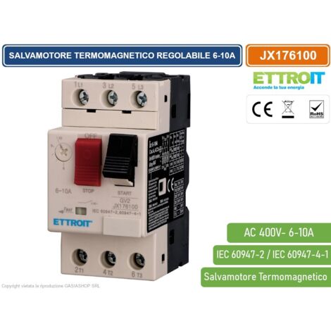 ETTROIT JX176100 SALVAMOTORE TERMOMAGNETICO REGOLABILE 6-10A TRIFASE GV2 PROTEZIONE MOTORE