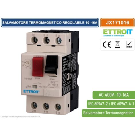 ETTROIT JX171016 SALVAMOTORE TERMOMAGNETICO REGOLABILE 10–16A TRIFASE GV2 PROTEZIONE MOTORE