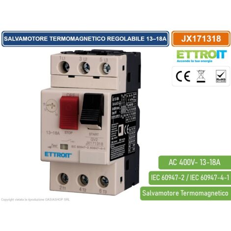 ETTROIT JX171318 SALVAMOTORE TERMOMAGNETICO REGOLABILE 13-18A TRIFASE GV2 PROTEZIONE MOTORE
