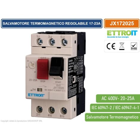 ETTROIT JX172025 SALVAMOTORE TERMOMAGNETICO REGOLABILE 20-25A TRIFASE GV2 PROTEZIONE MOTORE