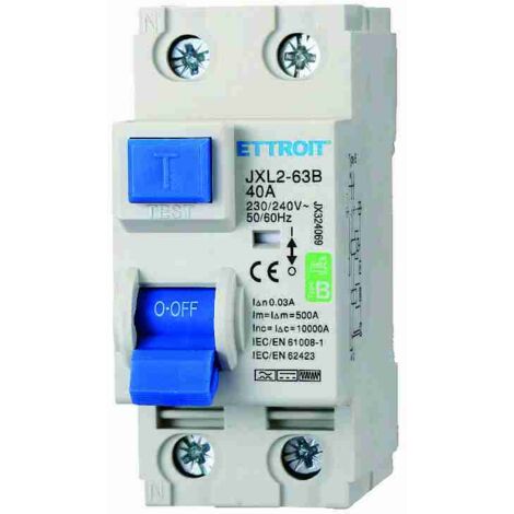 ETTROIT JX324069 Magnetotermico Differenziale Puro 2P 40A 30mA CURVA B 6KA AC/DC 220V
