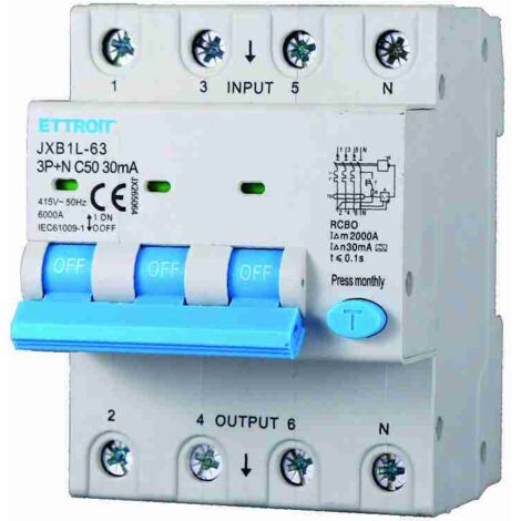 ETTROIT JX265064 Magnetotermico Differenziale 3P+N 50A 30mA 380V-6KA CLASSE A
