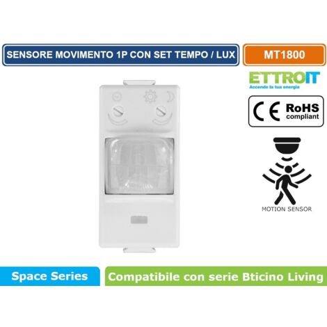 ETTROIT SENSORE DI MOVIMENTO 1 MODULO BIANCO CON REGOLAZIONE TEMPO/LUX COMPATIBILE CON SERIE BTICINO MATIX – SKU MT1800