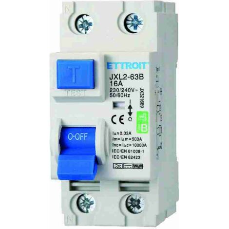 ETTROIT JX321669 Magnetotermico Differenziale Puro 2P 16A 30mA CURVA B 6KA AC/DC 220V