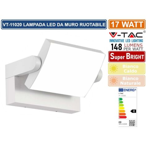 V-TAC VT-11020 LAMPADA LED DA MURO RUOTABILE 17W SMD IP65 APPLIQUE COLORE BIANCO - COLORE LUCE : BIANCO CALDO