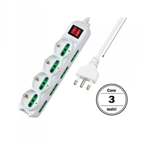 Multipresa Ciabatta Elettrica Cavo 1,5M Con 12 Posti 4 Prese Schuko 10/16A + 8 Prese Bipasso 2P+T 10/16A Interruttore (1/2)