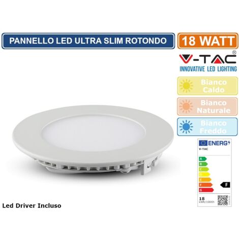 V-TAC Mini Pannello LED da incasso rotondo 18W luce bianco naturale 4000K 1400LM 210mm sku 214861