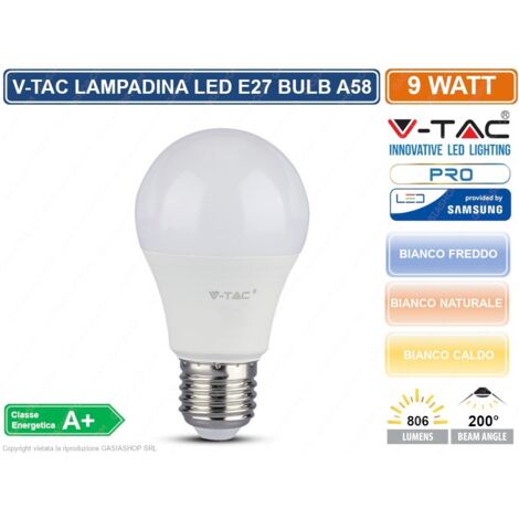 V-TAC PRO VT-210 LAMPADINA LED E27 9W BULB A58 CHIP SAMSUNG - COLORE LUCE : BIANCO NATURALE