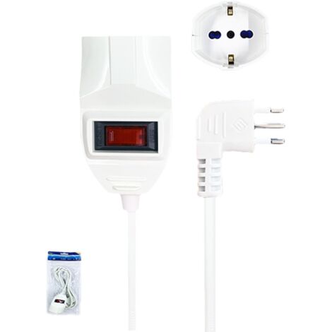 Prolunga Elettrica Lineare Con Interruttore 3M 3X0,75mm Spina Italiana 10A Presa Bipasso Schuko 10/16A Max 2300W
