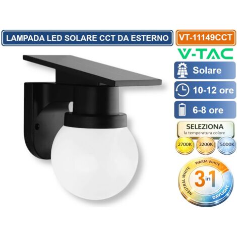 V-TAC VT-11149CCT LAMPADA LED SOLARE 0.9W  DA PARETE CON TELECOMANDO CCT PER SELEZIONE LUCE 2700K/3200K/500K NERA IP54