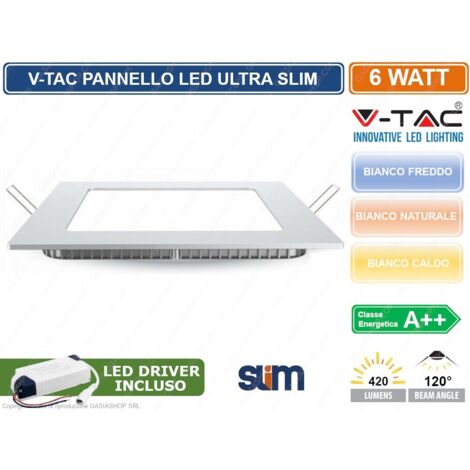 V-TAC VT-607 SQ PANNELLO LED QUADRATO 6W SMD DA INCASSO CON DRIVER - COLORE LUCE : BIANCO NATURALE