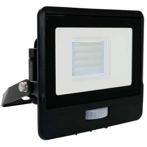 V-TAC VT-128S faro led 20W chip samsung con sensore di movimento PIR e crepuscolare bianco freddo 6500K slim alluminio nero box derivazione IP65 - SKU 20261