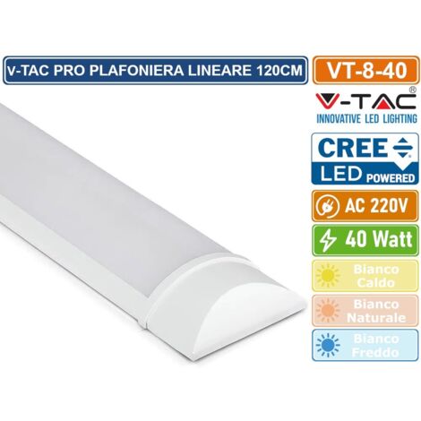 V-TAC VT-8-40 TUBO LED PRISMATICO PLAFONIERA 40W LAMPADINA 120CM CHIP LED CREE IP20 - COLORE LUCE : BIANCO CALDO