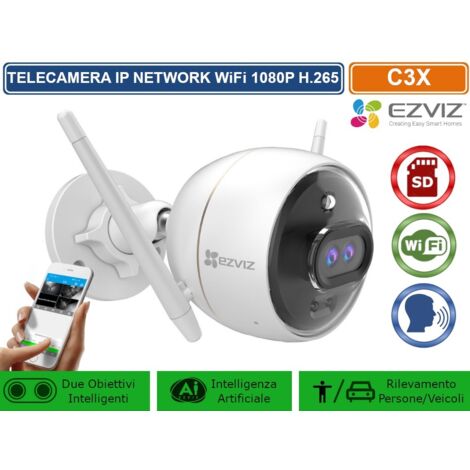 EZVIZ C3X TELECAMERA IP NETWORK WIFI 1080P INTELLIGENZA ARTIFICIALE VISIONE NOTTURNA A COLORI AUDIO BIDIREZIONALE REGISTRA SU SD CARD IP67