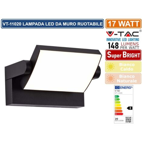 V-TAC Lampada LED da Muro 17W 120LM/W Nero Ruotabile Bianco Caldo IP65
