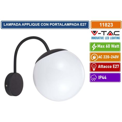 V-TAC VT-1223 PORTALAMPADA DA GIARDINO WALL LIGHT DA MURO APPLIQUE A SFERA TRASPARENTE PER LAMPADINE E27 SKU 11823