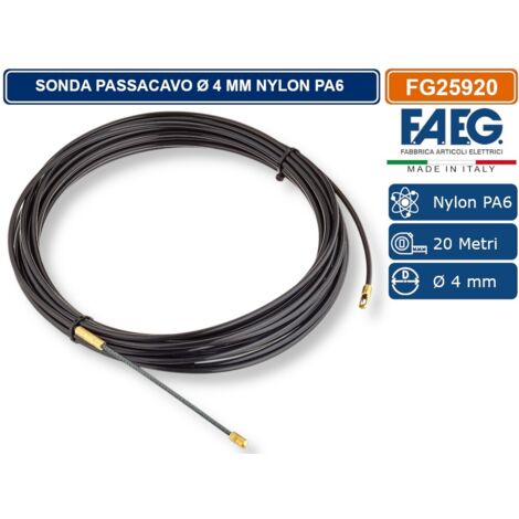 FAEG - FG25920 SONDA PASSACAVO Ø 4MM 20 METRI IN NYLON PA6 CON TERMINALI SVITABILI M4 RAL9017