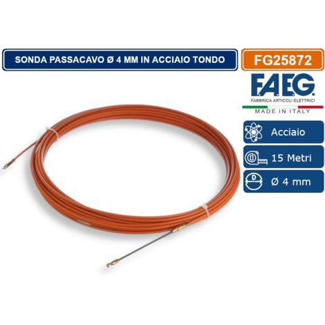 FAEG - FG25872 SONDA IN ACCIAIO TONDO RIVESTITO IN NYLON PA Ø 4MM CON TERMINALI SVITABILI M5 COLORE RAL 2003 LUNGHEZZA 15 METRI