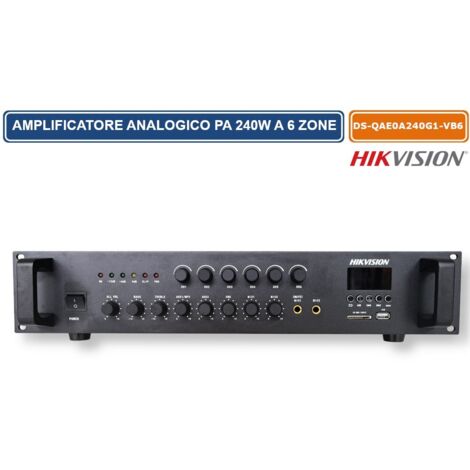 Hikvision DS-QAE0A240G1-VB6/EU Amplificatore PA analogico a 6 zone da 240 W con Bluetooth, USB, controllo del volume indipendente e montaggio rack