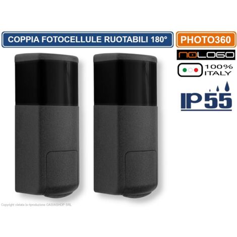 NOLOGO PHOTO360 COPPIA FOTOCELLULE INFRAROSSO PER CANCELLI E PORTE AUTOMATICA ORIENTABILI 180° IP55 DC 12/24V