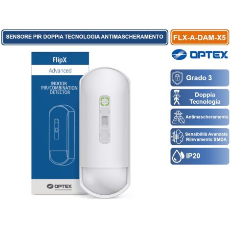 OPTEX FLX-A-DAM-X5 SENSORE RILEVATORE CABLATO DOPPIA TECNOLOGIA GRADO 3 ANTIMASCHERAMENTO LENTE RUOTABILE 15/24M DA INTERNO