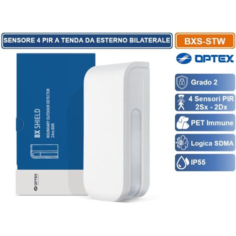 OPTEX BXS-STW SENSORE RILEVATORE A TENDA CABLATO 4 PIR DESTRA SINISTRA INDIPENDENTI  PORTATA 12M + 12M DA ESTERNO IP55
