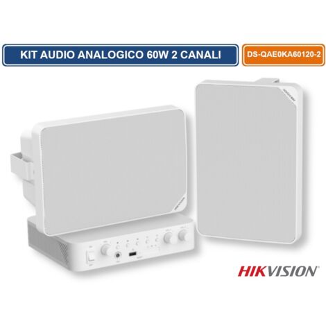 KIT AUDIO ANALOGICO PROFESSIONALE DS-QAE0KA60120-2 – AMPLIFICATORE 60W 2 ZONE CON 2 DIFFUSORI A CASSA 20W, BLUETOOTH, USB E RCA