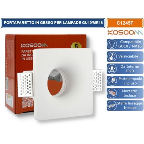 KOSOOM C1245F PORTAFARETTO QUADRATO DA INCASSO IN GESSO VRNICIABILE PER LAMPADINE GU10 MR16