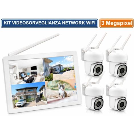 KIT VIDEOSORVEGLIANZA WIFI 4 CANALI NVR CON MONITOR 10.1" 4 TELECAMERE PTZ 3MP