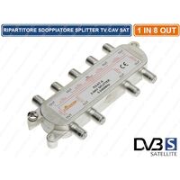 RIPARTITORE SPLITTER MOLTIPLICATORE SEGNALE TV SATELLITARE 15 db 1 IN 8 OUT
