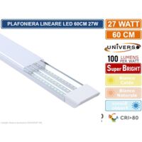 Planetitaly Plafoniera Lineare LED 27W 2700lm 60cm - Lampada Da Soffitto/parete Per Interni, Luce Fredda 6000K, 230V, Diffusore Opaco