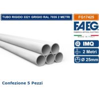 FAEG CONFEZIONE 5 PEZZI TUBO RIGIDO 3321 GRIGIO RAL 7035 LUNGHEZZA 2 METRI DIAMETRO Ø 25MM
