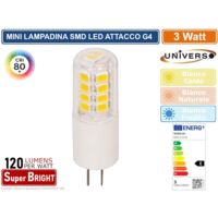 UNIVERSO SPARDC-G4-3W-002 LAMPADINA LED G4 SPOTLIGHT 3W TUBOLARE SMD CHIP 360 LUMEN 3000K 4000K 6500K - Colore Luce:Bianco Naturale