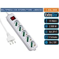 EXTRASTAR MULTIPRESA 5 POSTI SCHUKO 250V COLORE BIANCO CON INTERRUTTORE LUMINOSO 3500W 10/16A
