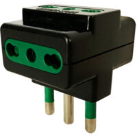 Adattatore spina 16A 2P/T con 3 prese bipasso 10/16A 2P/T nero