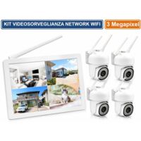 KIT VIDEOSORVEGLIANZA WIFI 4 CANALI NVR CON MONITOR 10.1" 4 TELECAMERE PTZ 3MP