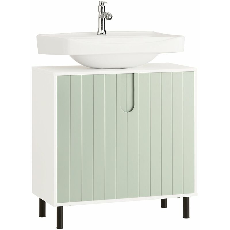 Armario De Baño SoBuy BZR138-GR De 60x30x87 Cm – 2 Puertas Y Estante Abierto, Verde Y Blanco, Con Balda Regulable Y Antivuelco