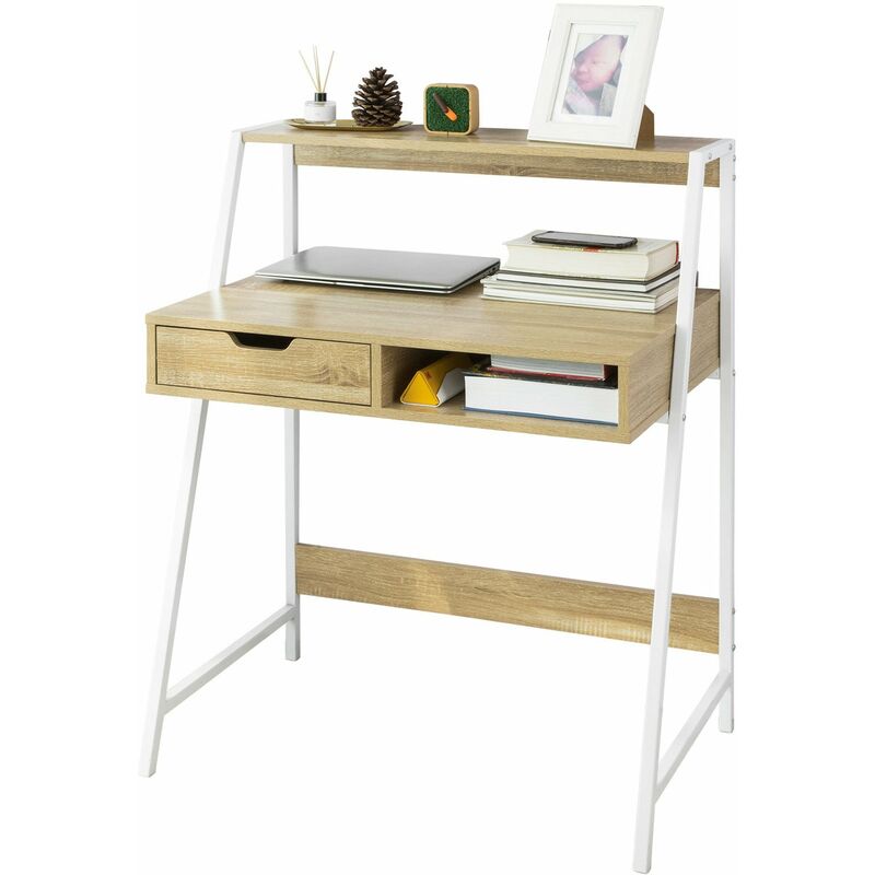 Mesa de Escritorio Mesa de Ordenador con 2 cajones y 1 Estante L81 cm x P50cm x H100cm FWT63-N SoBuy ES