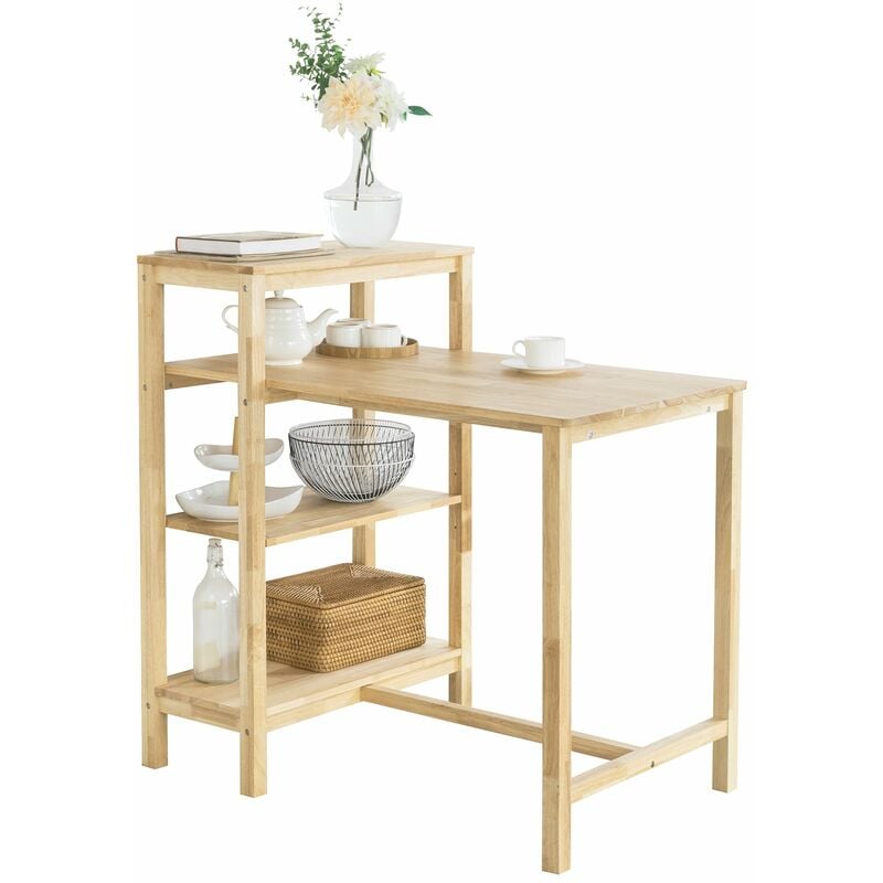 Mesa de Comedor de Madera de Caucho con Estantes Mesa de Ordenador Mesa de Cocina 67x97x102cm FWT69-N SoBuy ES