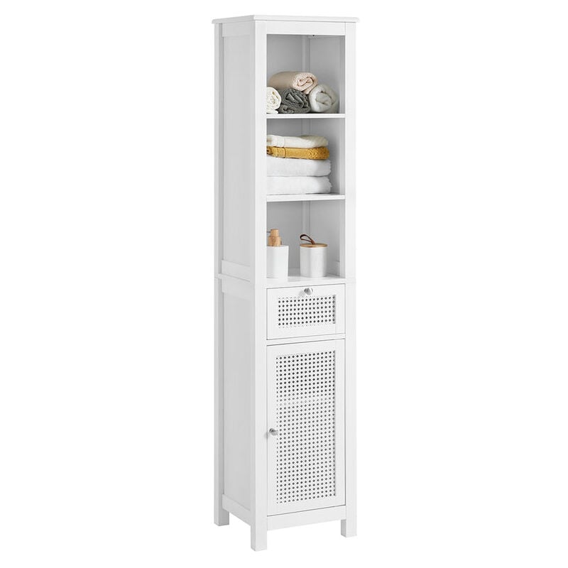 HOMCOM Armario Alto de Baño Mueble Columna Moderno con 3 Estantes Abiertos  1 Puerta y Repisa Inferior de Almacenaje para Cocina Dormitorio 40x30x164  cm Blanco 40x30x164cm