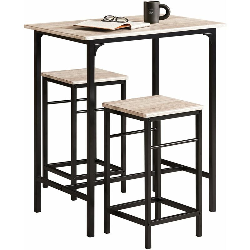 Set Mesa Alta de Bar y 2 taburetes Mesa de Comedor Estilo Industrial, 2 sillas OGT10-N SoBuy ES